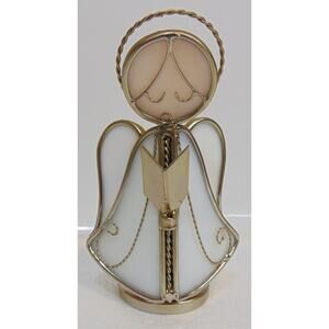 Stained Glass Angel Choir Robe Wings 6" Paperweight White Gold tone Hymnal VTG